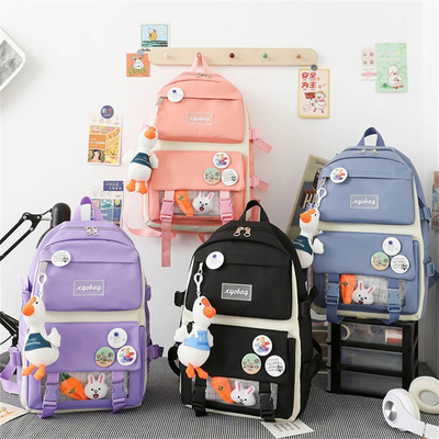 Ingrosso Carino 4pcs/Set Borsa per la scuola elementare Ragazze Harajuku Kawaii Borsa per studenti Borsa per libri Adolescenti Borsa da mano Studente di grande capacità Zaino per ragazze Zaino per scuole Set