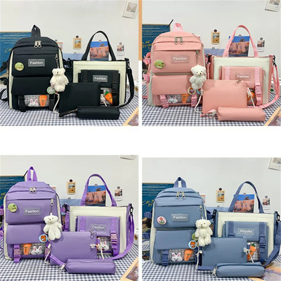 Ingrosso Carino 4pcs/Set Borsa per la scuola elementare Ragazze Harajuku Kawaii Borsa per studenti Borsa per libri Adolescenti Borsa da mano Studente di grande capacità Zaino per ragazze Zaino per scuole Set